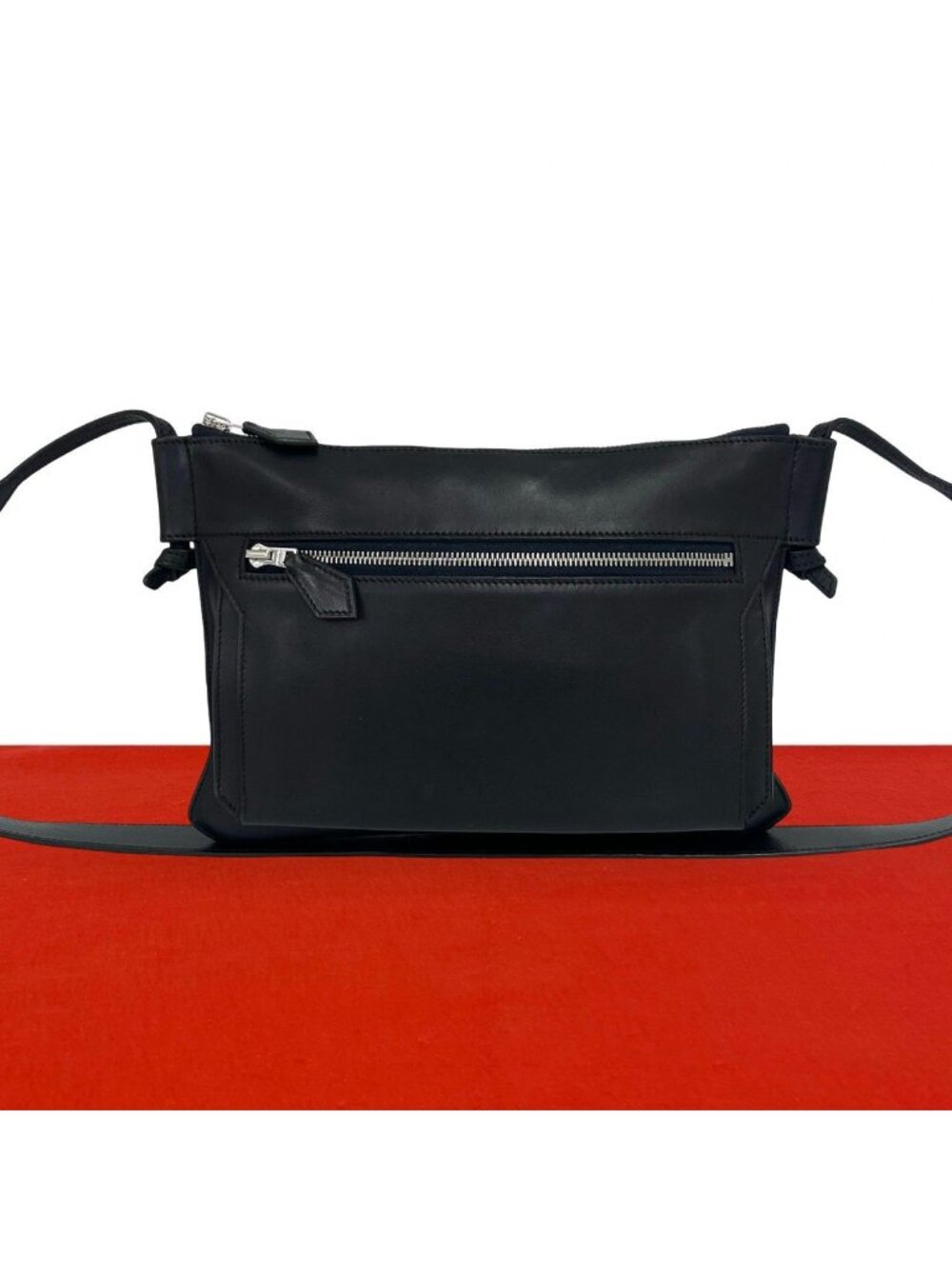 Hermes Ultrapla Evercolor Leather Shoulder Bag Pochette Crossbody Black